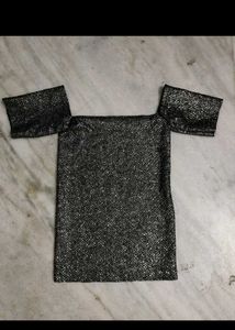 Shimmery Off-Shoulder Crop Top