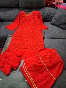 Red Embroidered Kurta Set 42 xl size