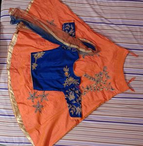 Long Crop Top Lehanga For Women Along With Scarf