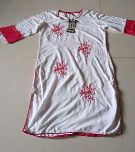 White Kurti With Pink Embroidery Light WeightKurti