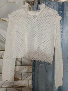 Crochet Knit Bell Sleeve Crop Top