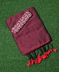 Khadi Plain Saree - Maroon