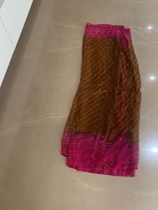 Lovely brown and pink bandhej sari