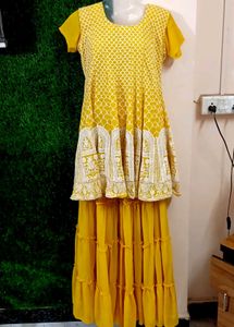 Yellow Embroidered Ruffle Dress