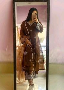 Embroidered Brown 3-Piece Salwar Kameez Set