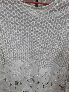 Beautiful White Clrd Cut-out Style top With Beads