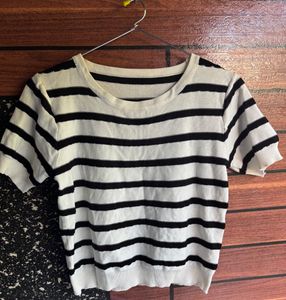Striped Short Sleeve Crop Top