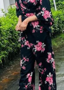 Black Coord Set With Floral Print