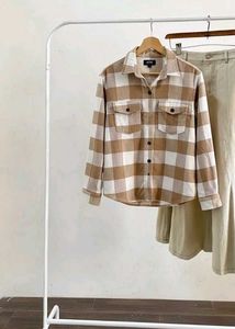COSZY CREAM PLAID SHACKET