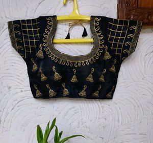 (New) Embroidered Padded Black & Golden Blouse