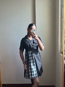 Plaid Panel Shirt Dress