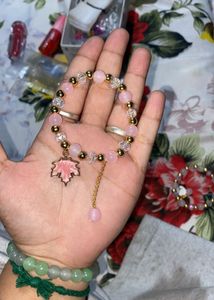 Pink Maple Leaf And Penguin Beaded Bracelet