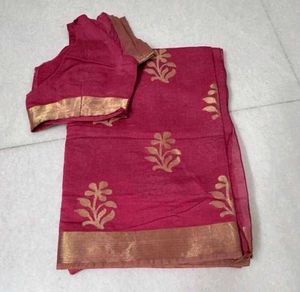 Rose Pink Saree With Blouse