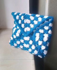 Blue & White Crochet Clutch