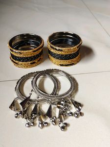 Beautiful Silver And Velvet Black 🖤 Bangles 😘😘