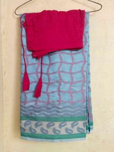 🎀Blue & Pink Sari with Blouse🎀