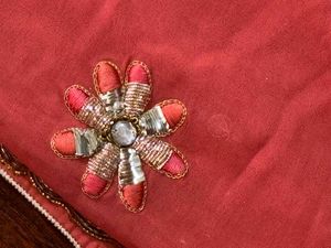 Coral Pink Embroidered Saree with Matching Blouse