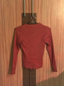 Stylish Maroon Ribbed Long Sleeve Top (freesize)