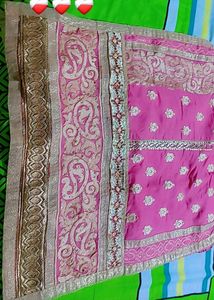 Pink Golden A line Side Cut Party Wear Kurta