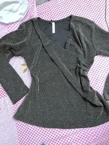 Shimmery Black Wrap Top