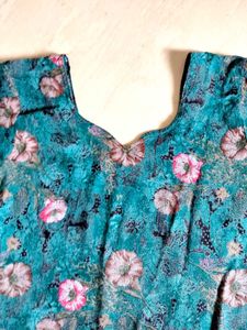 Floral Teal Kurta for Women - Good Condition