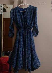 Blue Coloued V Neck Middi