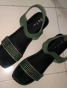 Green Embellished Slingback Sandals
