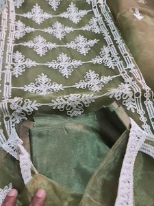 Olive Green Organza Dress Material