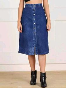 Denim A-Line Midi Skirt