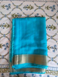 Aqua Blue with zari border saree