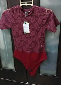 Burgundy Lace Bodysuit Top - L Size