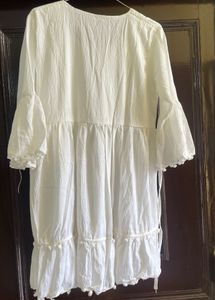White Embroidered Pom-Pom Dress