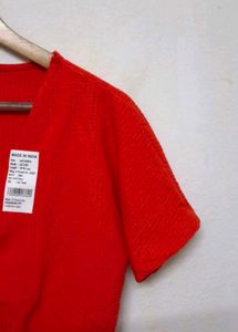 Trendy New Red Textured Tie-Front Top