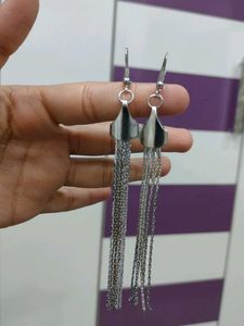 Silver Tone Chain Tassel Drop Earrings