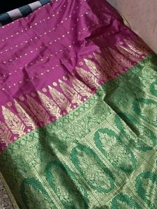 Purple & Green Banarasi Silk Saree