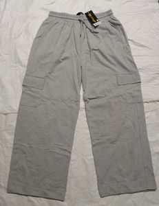 Gray Wide Leg Cargo Sweatpants