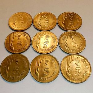 Set Of 9 Rare ₹5 Raindrop Coins