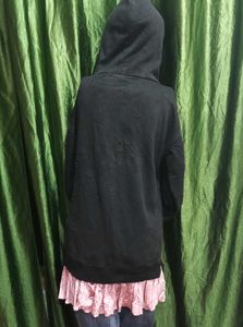 Black Hoodie Jumper Dress With Fur Inside