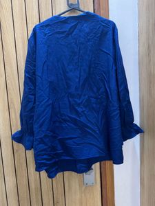 Blue V-Neck ruffled sleeves Top (b1g1)