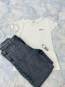 Wideleg Grey Denim Jeans For Women