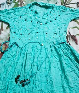 Cyan Color Flock Kurta