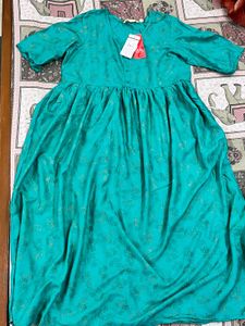 teal Printed Fit &amp; Flare Dress M SIZE