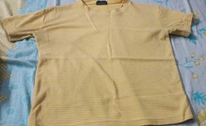 Yellow Tshirt With White Strips And Round Neck