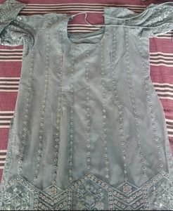 Mirror Work Powder Blue Full Sleeve Kurti