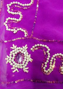Purple Beaded Embellished Fabric Only Saree Availa