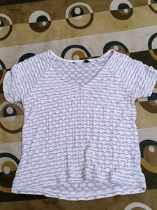 White Textured Short Sleeve Top