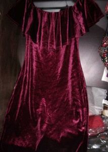 Wine Colour Velvet Dress For Date Night