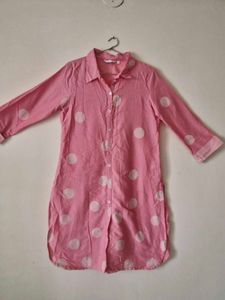 Pink Polka Dot Button-Down Tunic