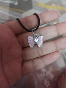Cute Pink Bow Necklace And Moon Chain