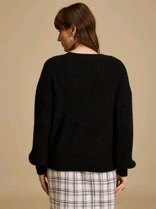 Kazo Stylish Black Knit Sweater, L Size